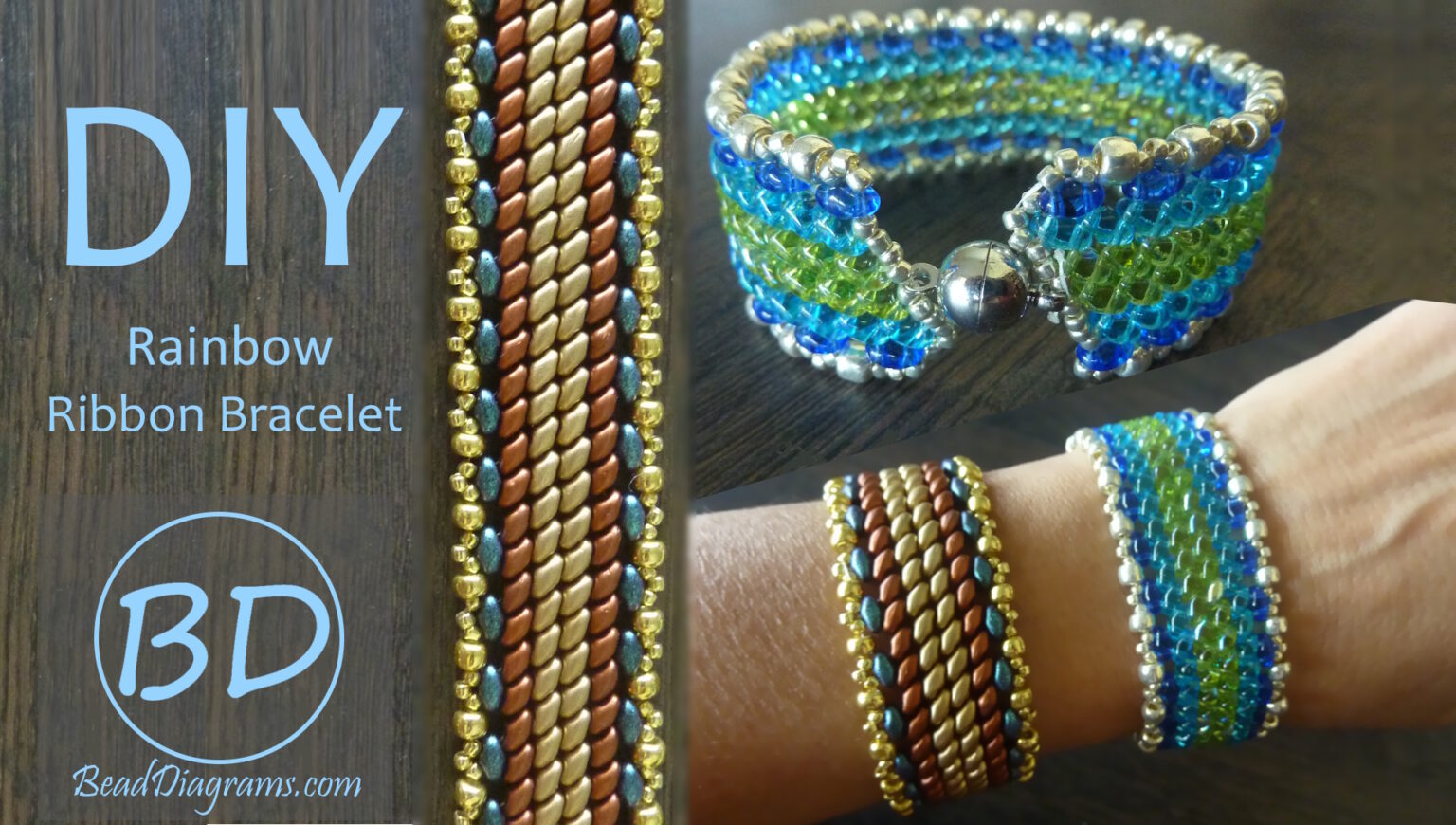Free Beading Pattern & Tutorial for Rainbow Ribbon Bracelet